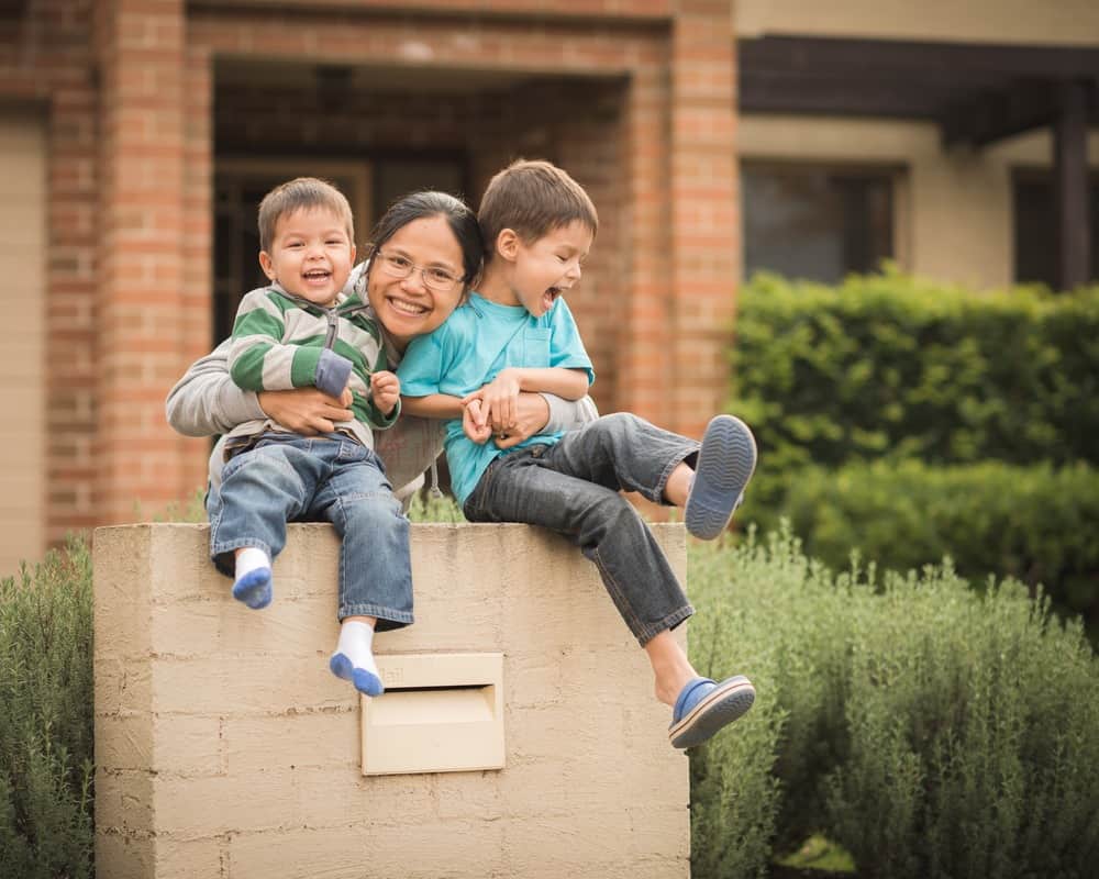 Asian mom with her children